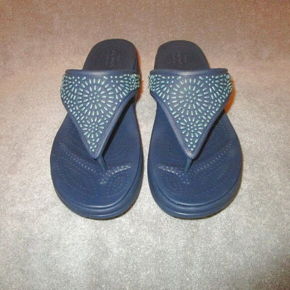 Crocs Monterey Diamante Sandals Size 10 Thong Platform Wedge Blue Flip Flops - Picture 4 of 11